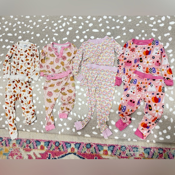 Lot of 4 Pajamas sets bamboo rainbow toddler girl long sleeve tee pants floral